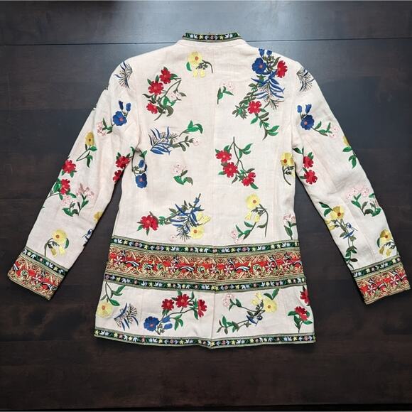 Alice + Olivia Jerri Embroidered Linen Jacket Size 4 - Picture 14 of 16